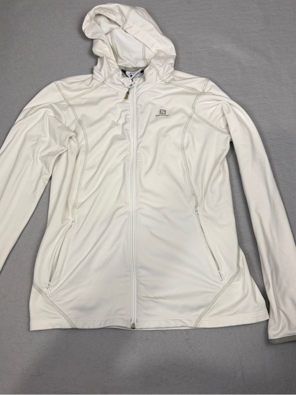 Salomon Women's White Acti Therm Ski Hoodie Full Zip Sz Large